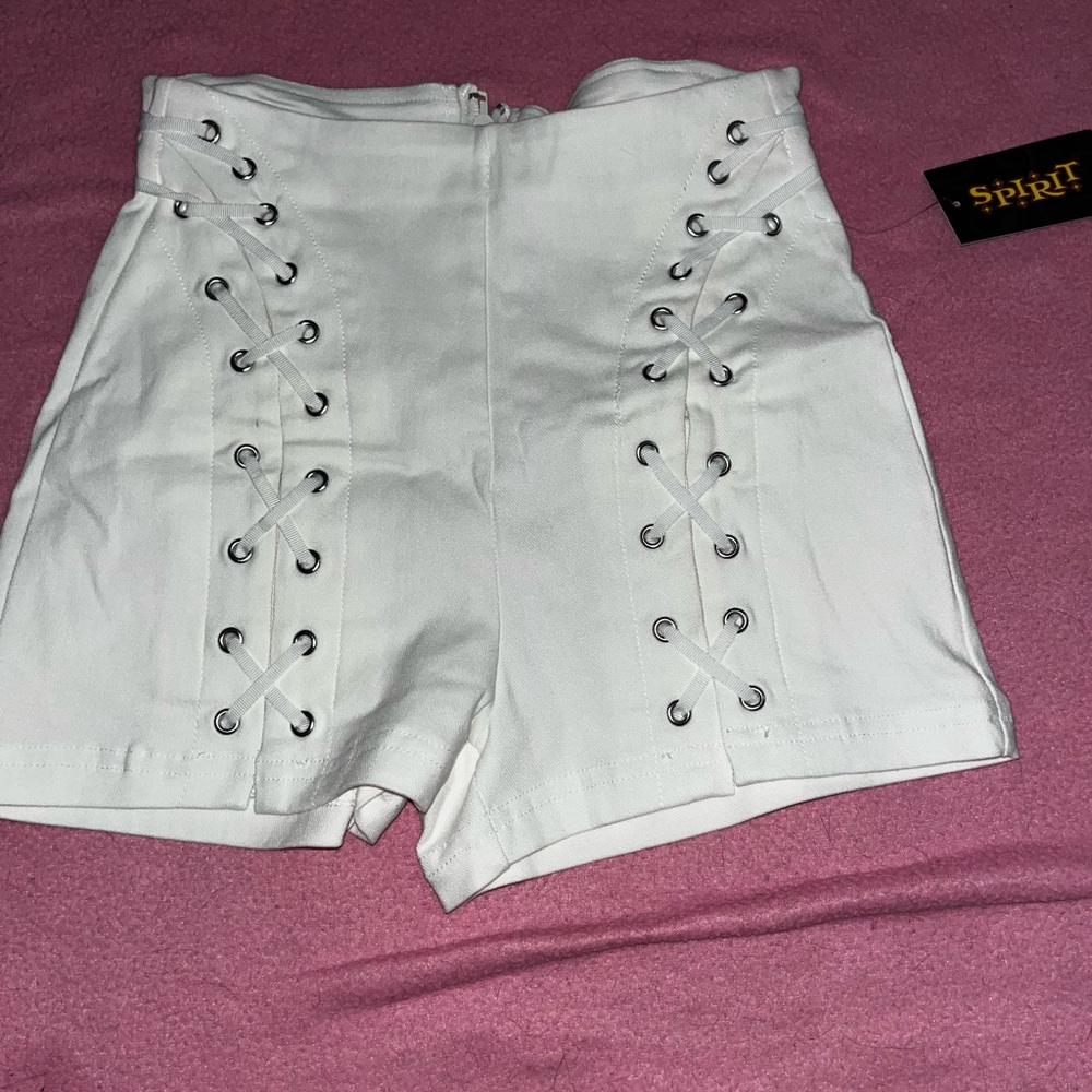 new with tags- spirit halloween white costume laced up spandex